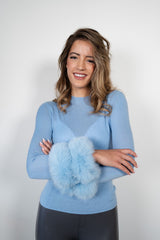 Wool Long Sleeve Top Fur Cuff - Blue
