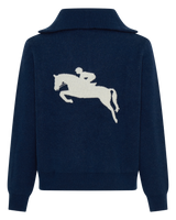 Cashmere Zip Jumper with Horse- Navy