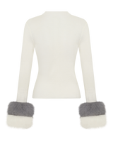 Wool Long Sleeve Top Fur Cuff - White and blue