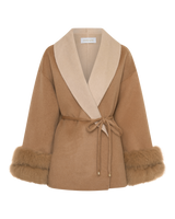 Camel Wool Jacket with Fox Fur