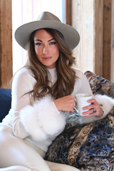 Wool Long Sleeve Top Fur Cuff - White