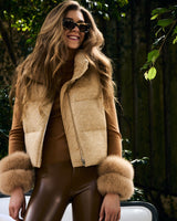 Wool Long Sleeve Top Fur Cuff - Tan