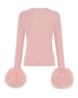 Wool Long Sleeve Top Shearling Cuff - Pink