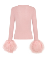 Wool Long Sleeve Top Shearling Cuff - Pink