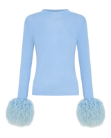 Wool Long Sleeve Top Shearling Cuff - Blue
