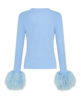 Wool Long Sleeve Top Shearling Cuff - Blue