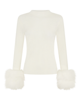 Wool Long Sleeve Top Fur Cuff - White