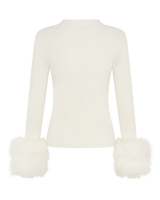 Wool Long Sleeve Top Fur Cuff - White