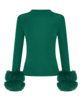 Wool Long Sleeve Top Fur Cuff - Green