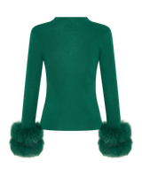 Wool Long Sleeve Top Fur Cuff - Green