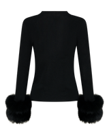 Wool Long Sleeve Top Fur Cuff - Black