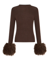 WOOL LONG SLEEVE TOP SHEARLING CUFF - BROWN
