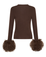 WOOL LONG SLEEVE TOP SHEARLING CUFF - BROWN