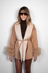 Camel Wool Jacket with Fox Fur